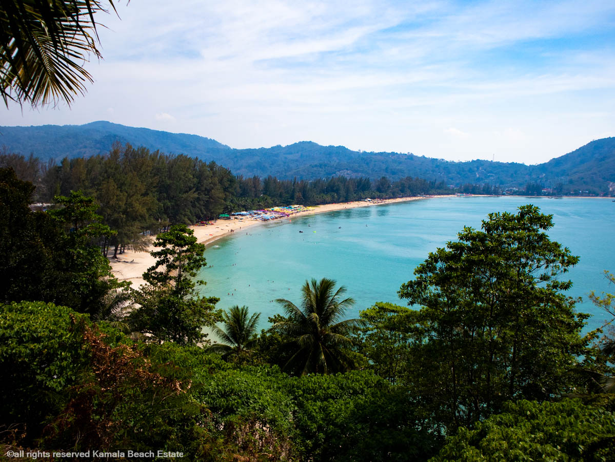 Kamala Bay and its long sandy beach, viewed from the hillside